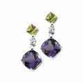 14K White Gold Genuine Multi-Color Gemstone and .06 CTW Diamond Earrings